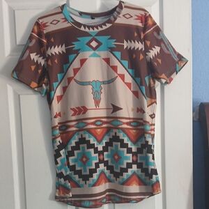 Tribal Print Short Sleeve Blouse